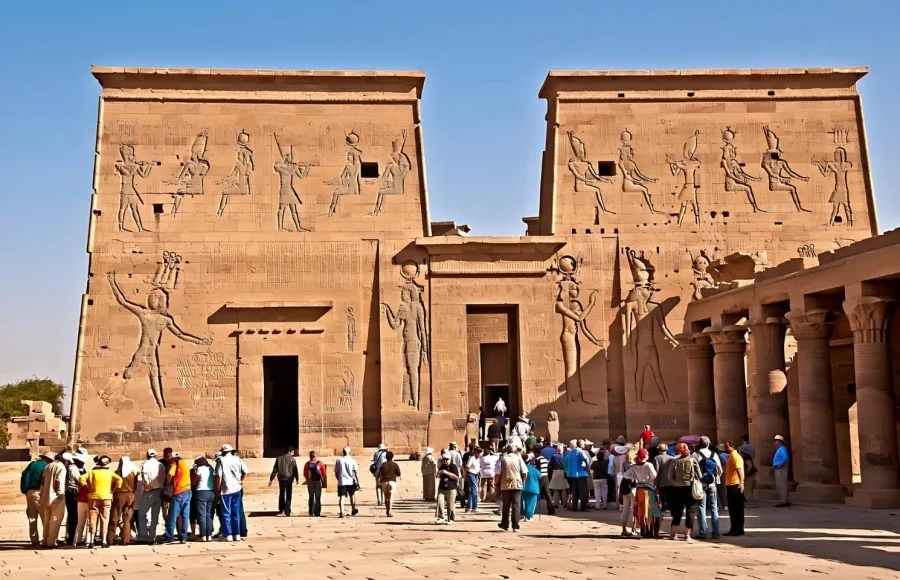 Marvel at the intricate carvings of the Philae Temple in Egypt, a testament to ancient Egyptian artistry and devotion
