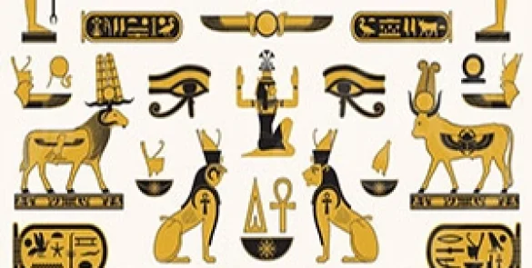 Ancient Egyptian hieroglyphic symbols were a complex writing system used to represent sounds, words, and meanings in historic texts.