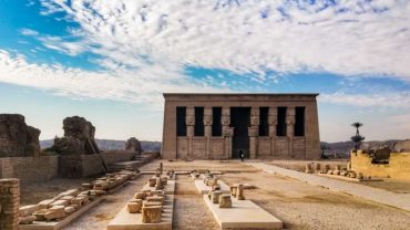 Dendera Temple complex in Egypt, known for its well-preserved architecture and vibrant ceiling depicting ancient zodiac signs.