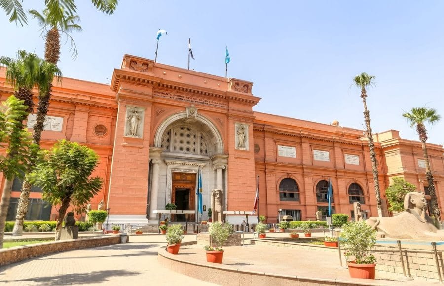 The exterior of the Egyptian Museum building in Cairo.