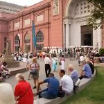 Tourists gathering outside the Egyptian Museum in Cairo.