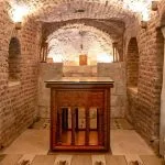 Interior view of the crypt and altar of the historic Abu Serga Church in Coptic Cairo.