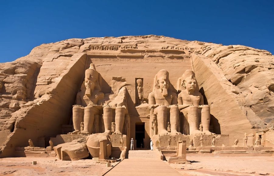 Colossal statues of Ramses II at the majestic Abu Simbel Temple Egypt UNESCO World Heritage Site