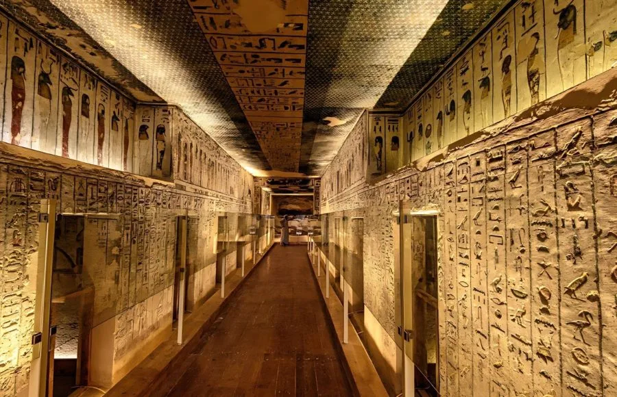 A long hallway inside the tomb of Ramses III in the Valley of the Kings.
