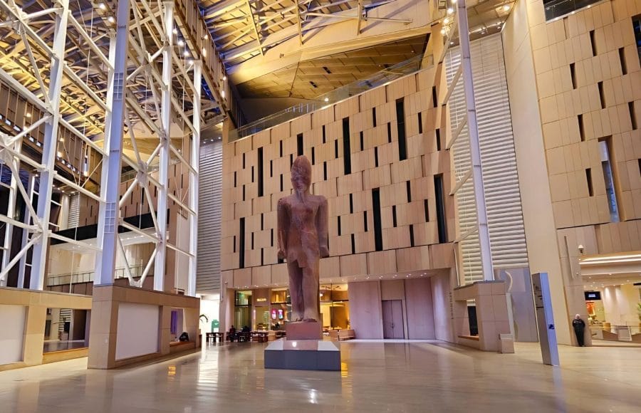 Colossal Ramesses II Pharaonic statue in the Grand Egyptian Museum GEM Giza Egypt artifact