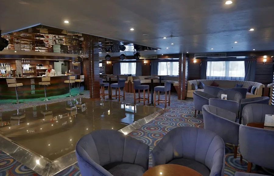 The main lounge and bar area on the ms blue shadow ii nile cruise.