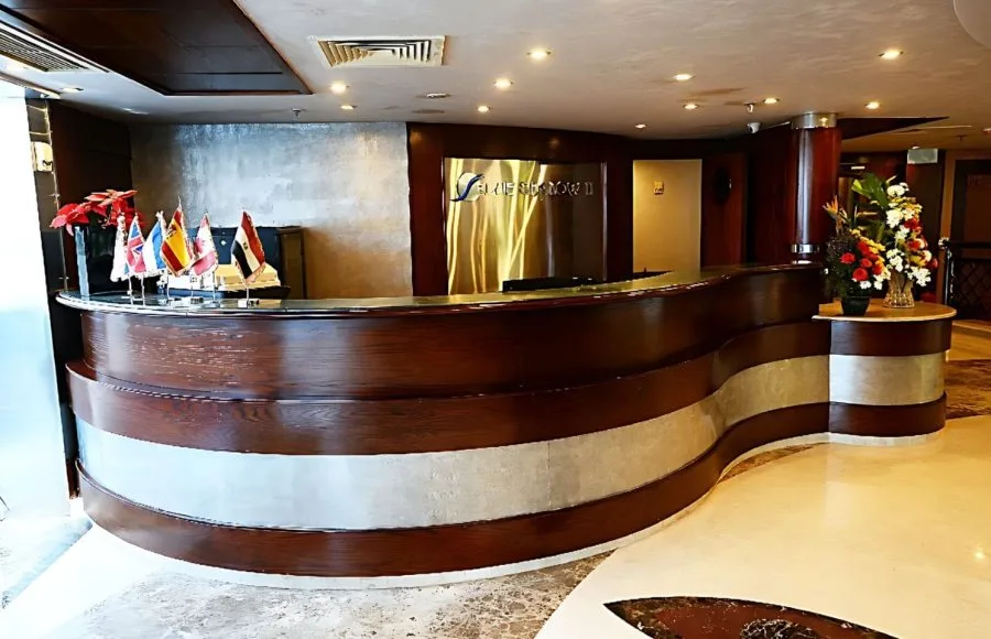 The welcoming reception area on the MS Blue Shadow II Nile cruise ship.