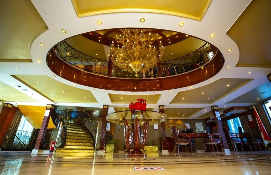 The grand and luxurious lobby of the Blue Shadow 3 Nile Cruise.