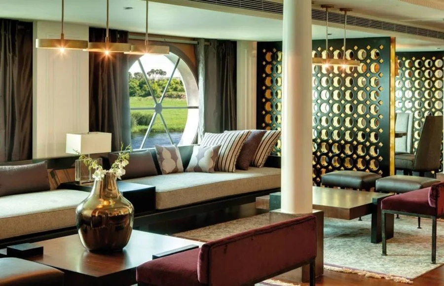 The luxurious lounge on the Esplanade Mayfair Nile Cruise.