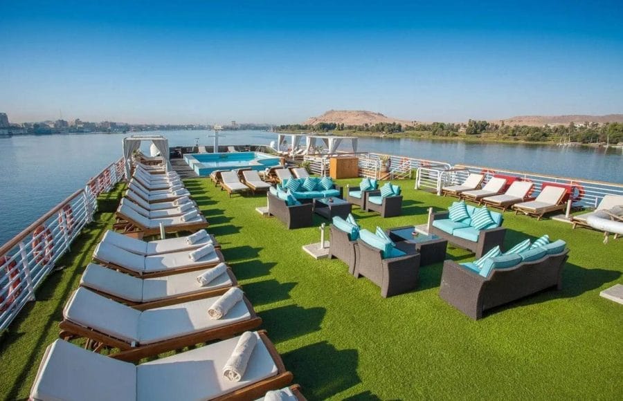 Sundeck of the MS Acamar Nile Cruise ship on the Nile River.