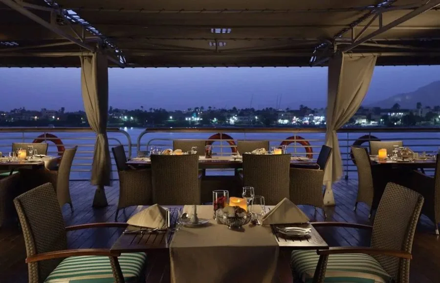 Dining area on the MS Acamar Nile Cruise ship.