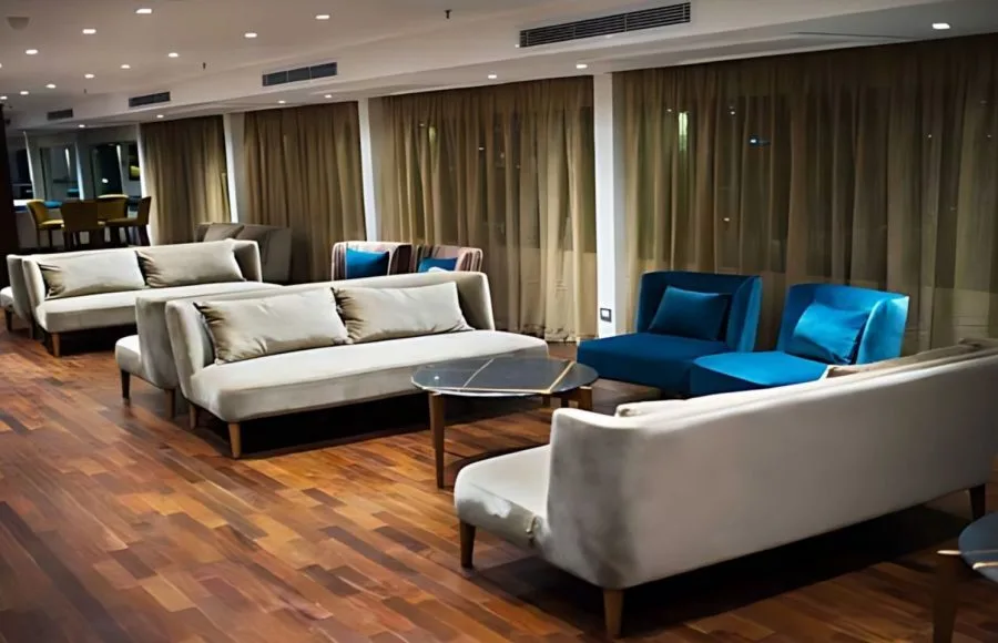 A comfortable, modern lounge on the MS Concerto II.