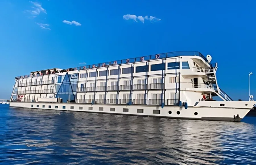 A beautiful side view of the MS Concerto II Nile Cruise ship sailing on the river.