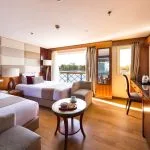 Twin cabin with river view on a Nile cruise ship.