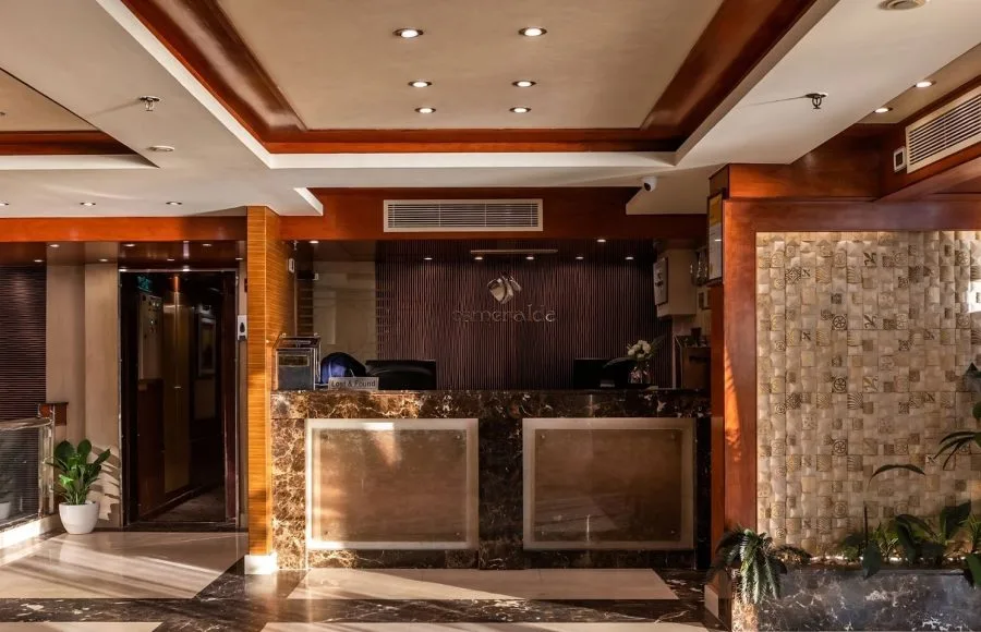 Luxury reception desk on the M/S Esmeralda cruise ship.