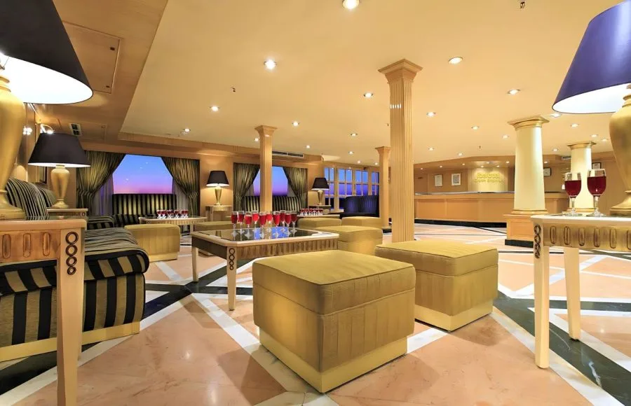 The elegant lobby of the MS Crown Emperor Nile Cruise.