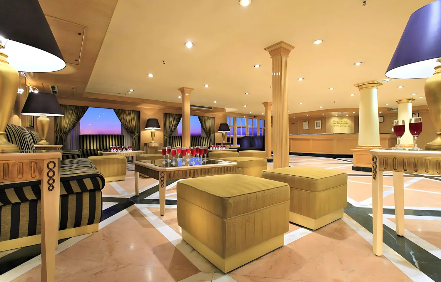 The elegant lobby of the MS Crown Emperor Nile Cruise.