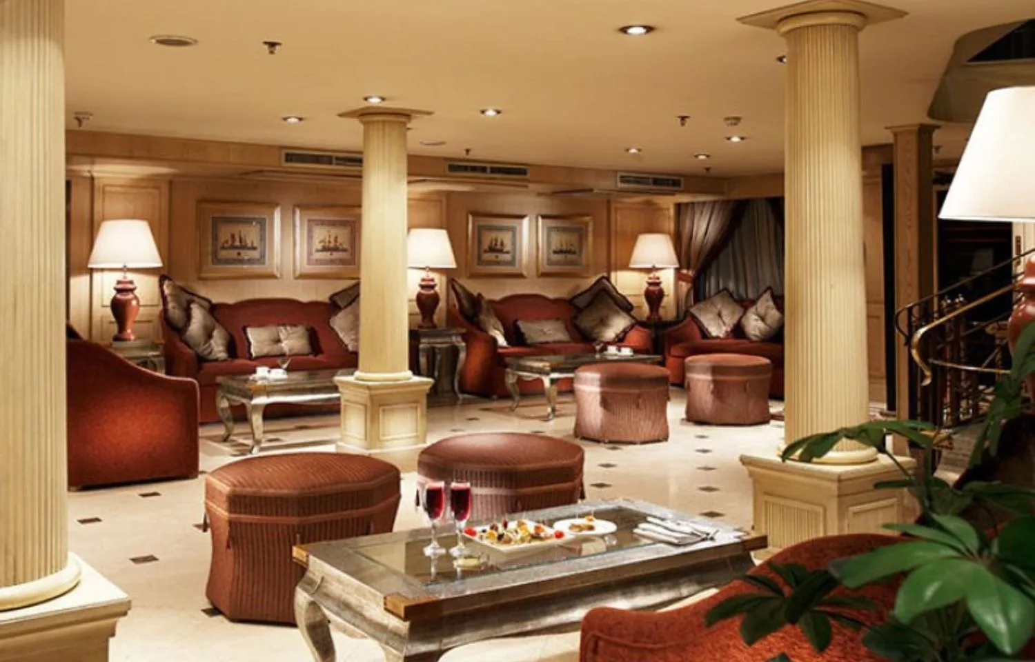 The luxurious lobby on the Crown Jubilee Nile Cruise.