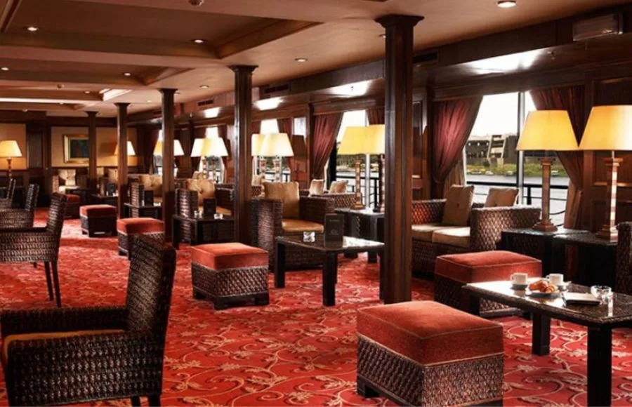 The elegant lounge on the Crown Jubilee Nile Cruise.