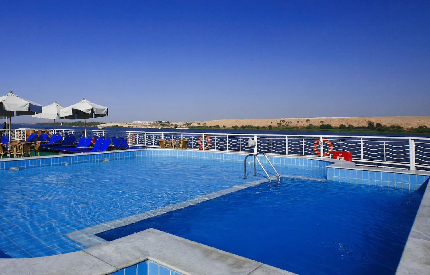 Swimming pool on the sundeck of the Jaz Crown Jubilee Nile Cruise.