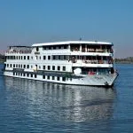 The Jaz Nile Monarch cruise ship sailing on the Nile River.