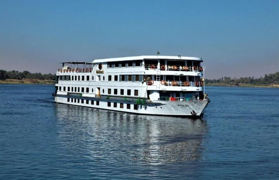 The Jaz Nile Monarch cruise ship sailing on the Nile River.