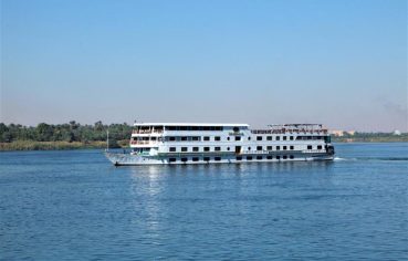 The Jaz Nile Monarch cruise ship sailing on the Nile River.