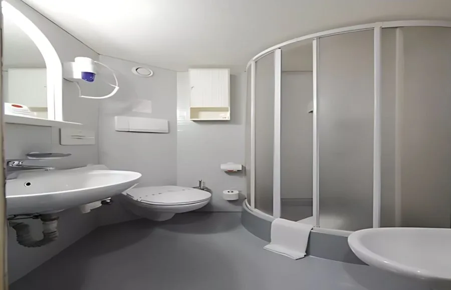 A functional and modern bathroom on the Jaz Crown Prince Nile Cruise.