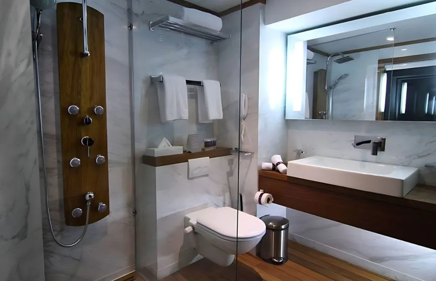 A modern and unique bathroom on MS Le Fayan.