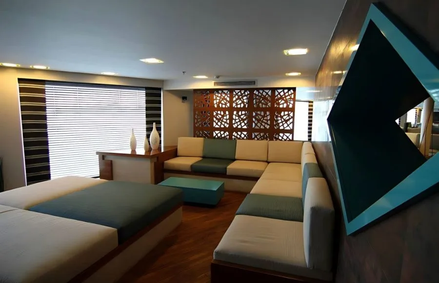 Seating area on MS Le Fayan cruise.