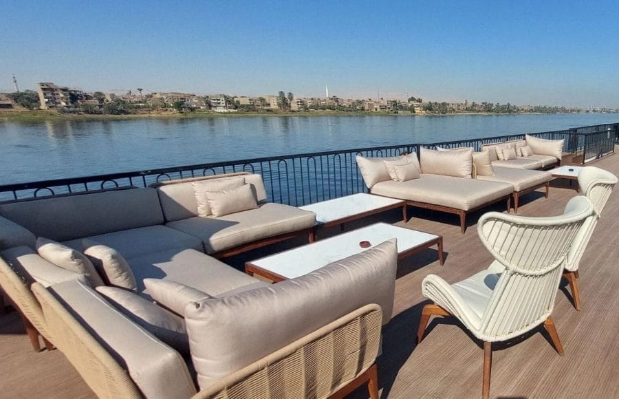 Comfortable Sun Deck Lounge Area on MS Le Fayan II Nile Cruise