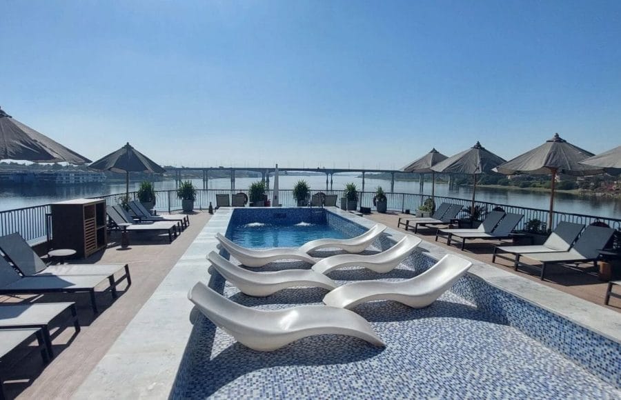 The Sun Deck and Pool on MS Le Fayan Nile Cruise.