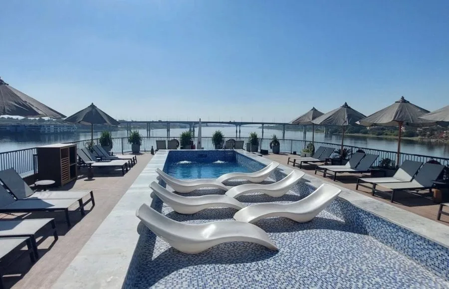 The Sun Deck and Pool on MS Le Fayan Nile Cruise.