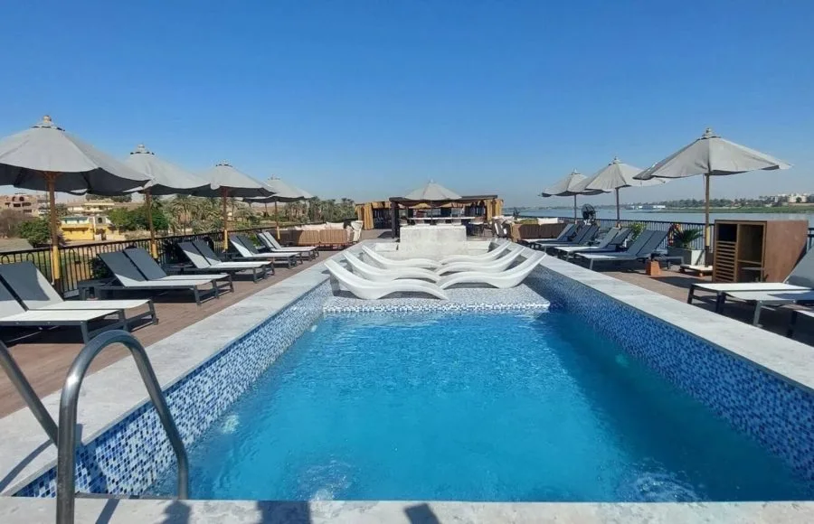 Luxurious Swimming Pool on the Sun Deck of MS Le Fayan II Nile Cruise.