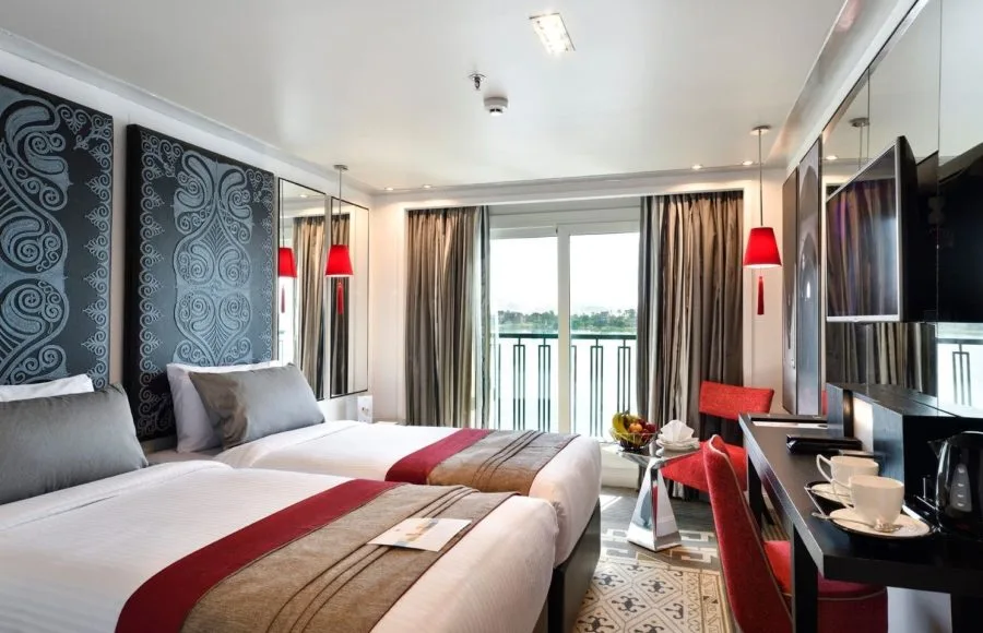 A twin-bedded cabin on the MS Mayflower Nile Cruise.