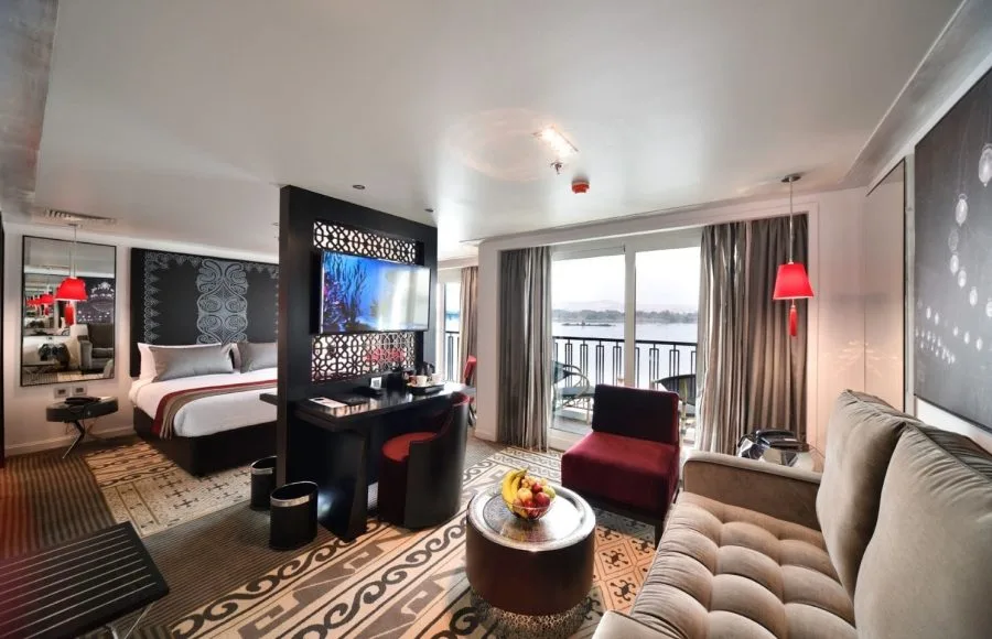 A luxurious suite on the MS Mayflower Nile Cruise.