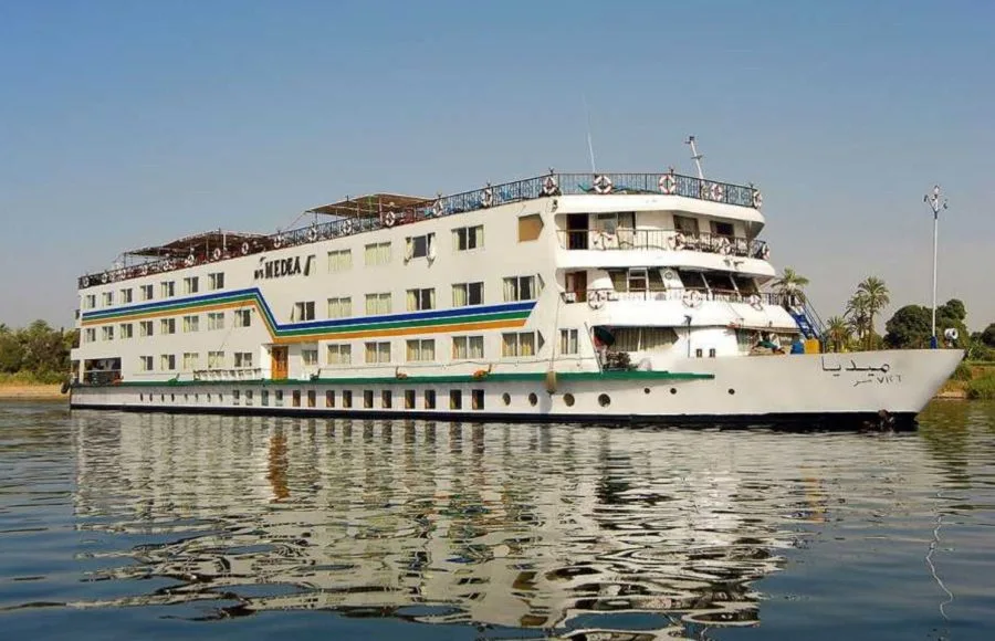 The white exterior of the luxurious MS Medea Nile Cruise ship sailing in Egypt
