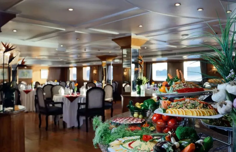 Fresh and colorful buffet setup in the restaurant of the MS Medea Nile Cruise