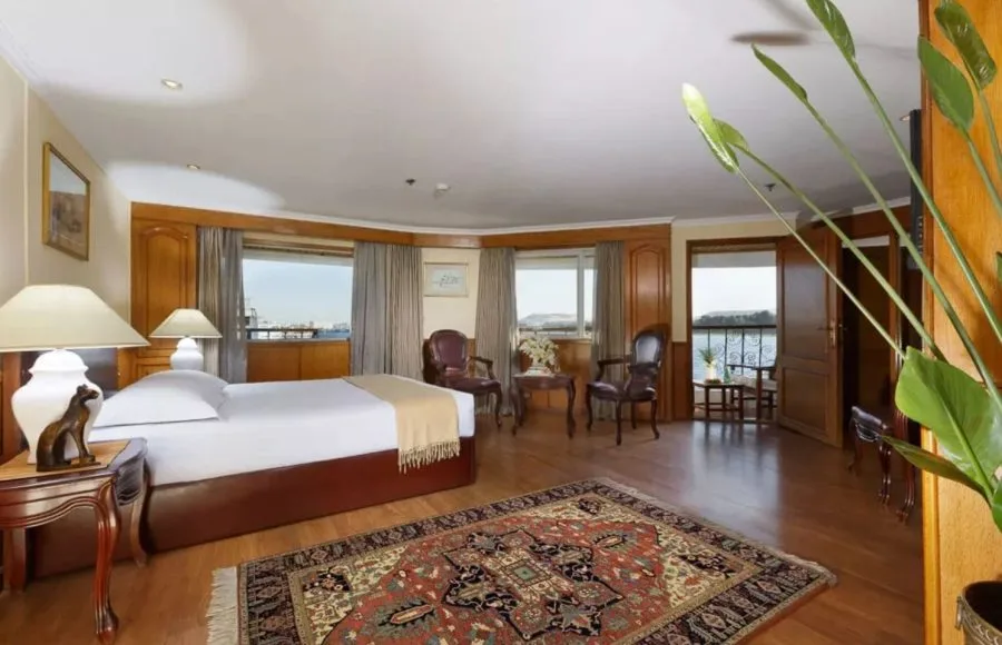 Luxurious and spacious suite with large windows on the MS Medea Nile Cruise