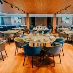 The elegant and spacious dining room with modern seating arrangements aboard the MS Miriam Nile Cruise