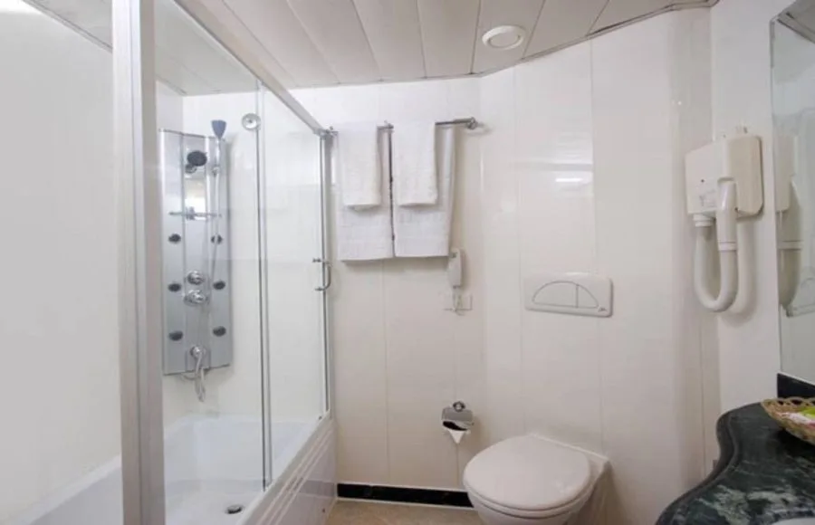 A bathroom in a cabin on the MS Royal La Terrasse Nile Cruise ship
