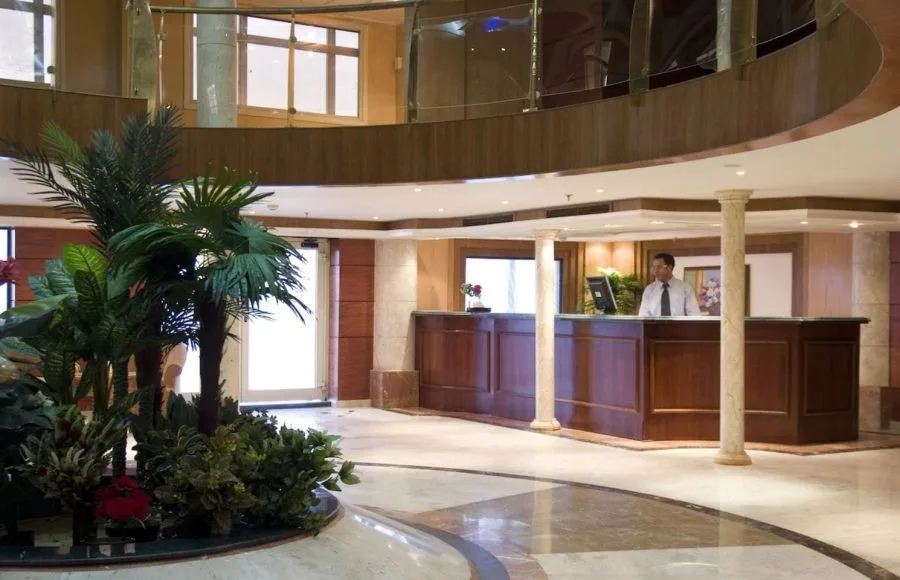 Interior view of the MS Royal La Terrasse Nile Cruise ship lobby and front desk.