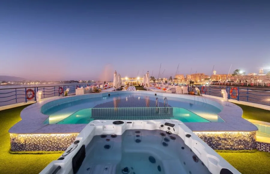 Sundeck pool and Jacuzzi on the MS Royal Princess Nile Cruise ship.