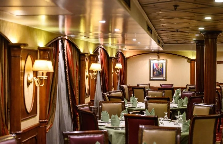 Elegant main restaurant interior on the MS Royal Princess Nile Cruise ship in Egypt.