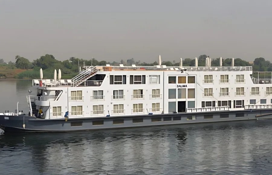 The majestic MS Salima Nile Cruise ship floats peacefully on the water, ready to begin its journey