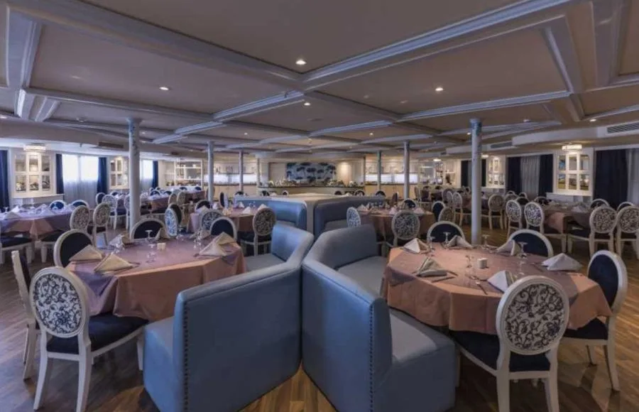 The main dining room on the MS Semiramis I Nile Cruise.