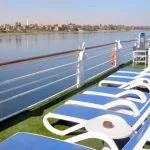 Rows of sun loungers on sun deck of the MS Semiramis I Nile Cruise.