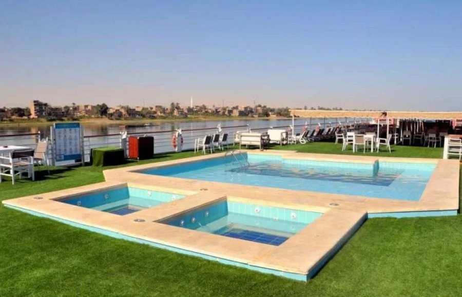 The pool area on the sun deck of the MS Semiramis I Nile Cruise.