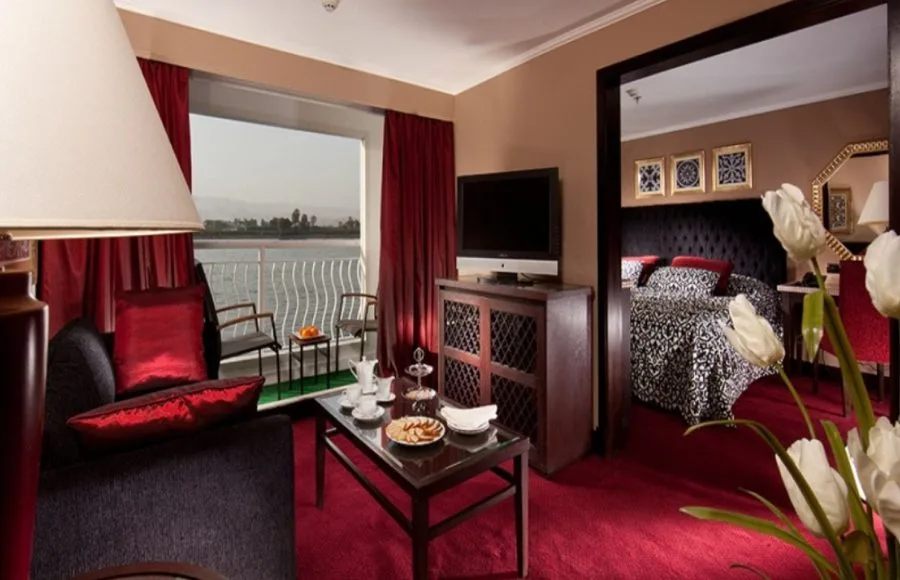 A luxurious suite on the Steigenberger Legacy Nile Cruise.