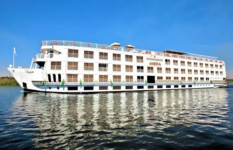 The Steigenberger Minerva Nile Cruise ship on the river.